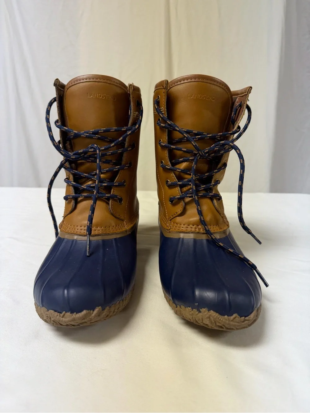 Land’s End Women’s Blue/Tan Duck Boots Size 7M Gently Used V3838/F3969 H17